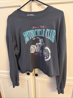 Ascot And Hart Motorcycle Club Graphic Cropped Sweatshirt - Charcoal Size Small